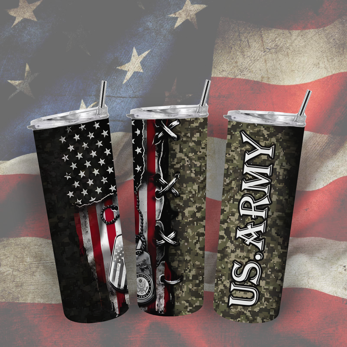 ARMY with Flag and Tags 20oz Tumbler | Insulated Stainless Steel Cup