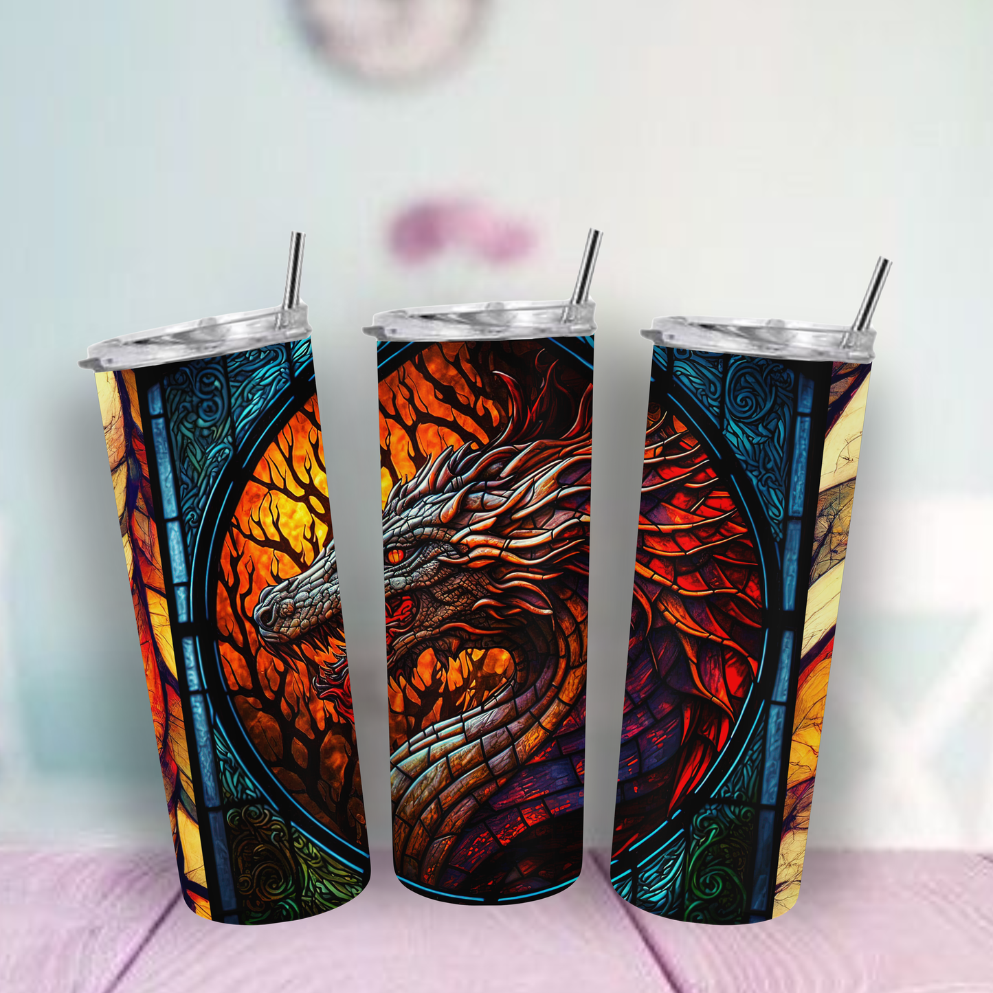 Dragon Stain Glass 20oz Tumbler | Insulated Stainless Steel Cup