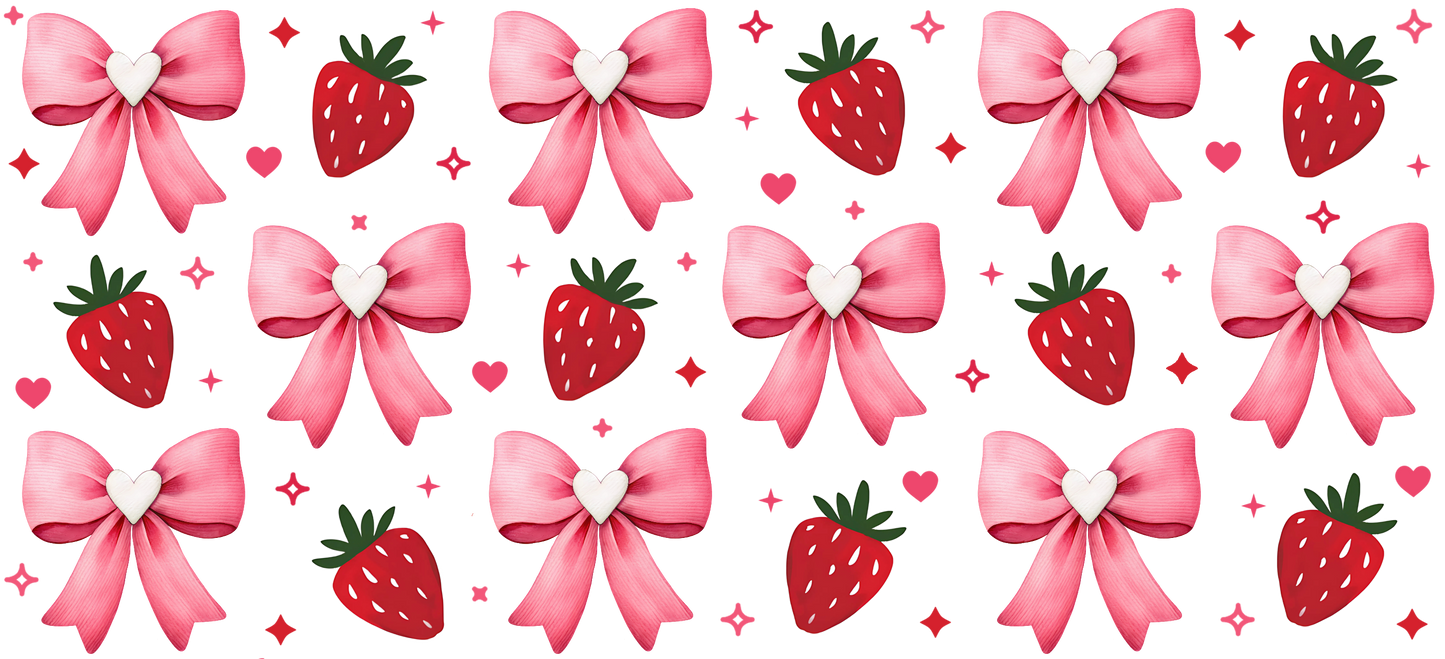 Strawberries and Bows | UV DTF Wrap for Cups | Ready to Apply Permanent
