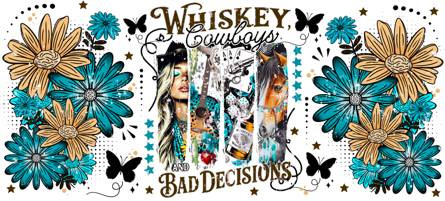 Whiskey & Bad Decisions | UV DTF Wrap for Cups | Ready to Apply Permanent