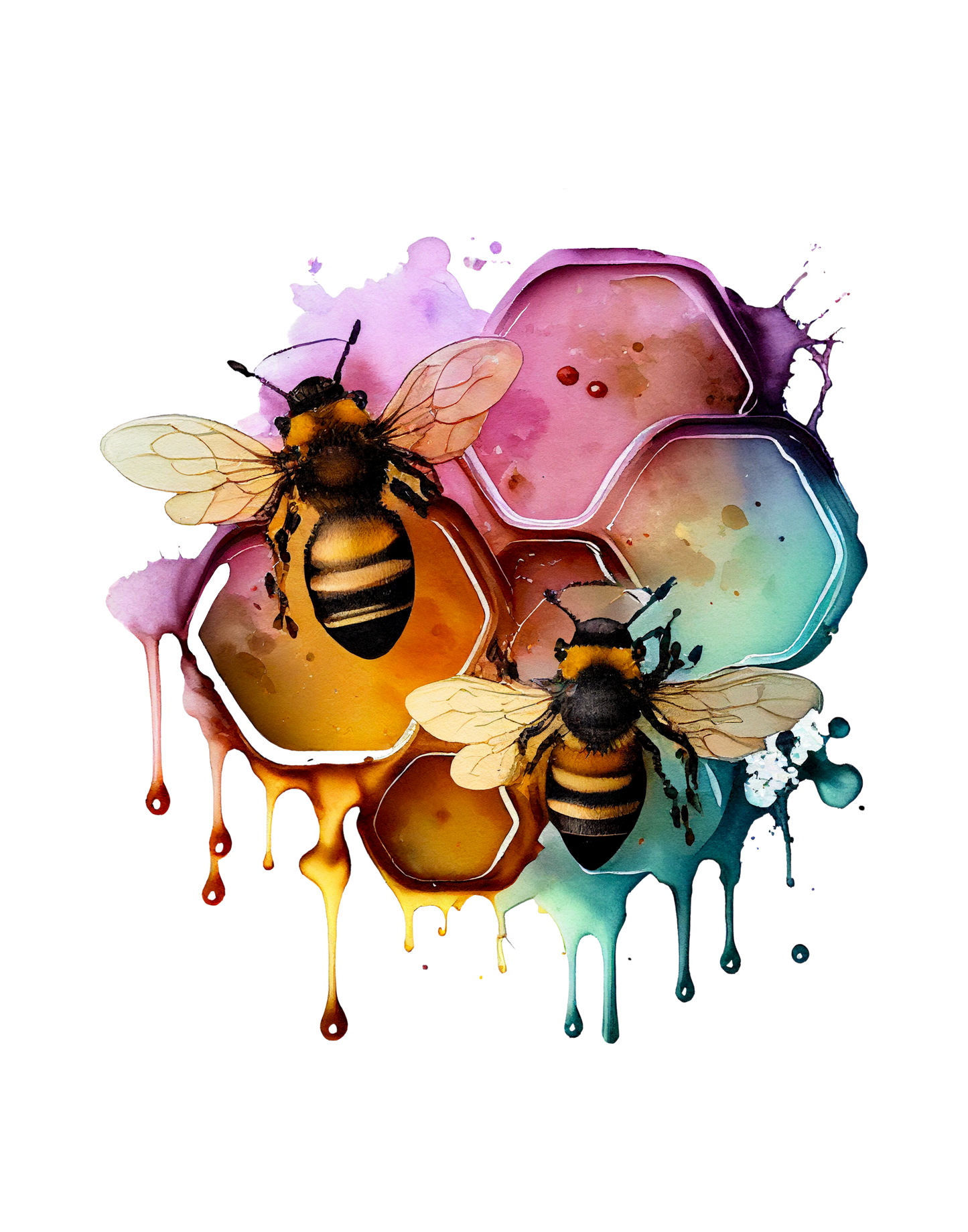 Watercolor Honey Bees UV DTF Decal| Waterproof, Permanent Transfer