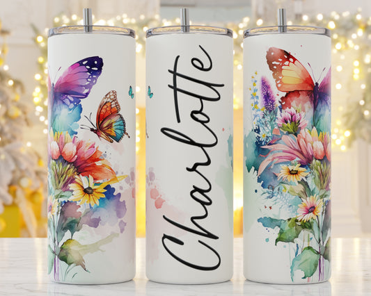 Butterflies Personalized 20oz Tumbler | Insulated Stainless Steel Cup