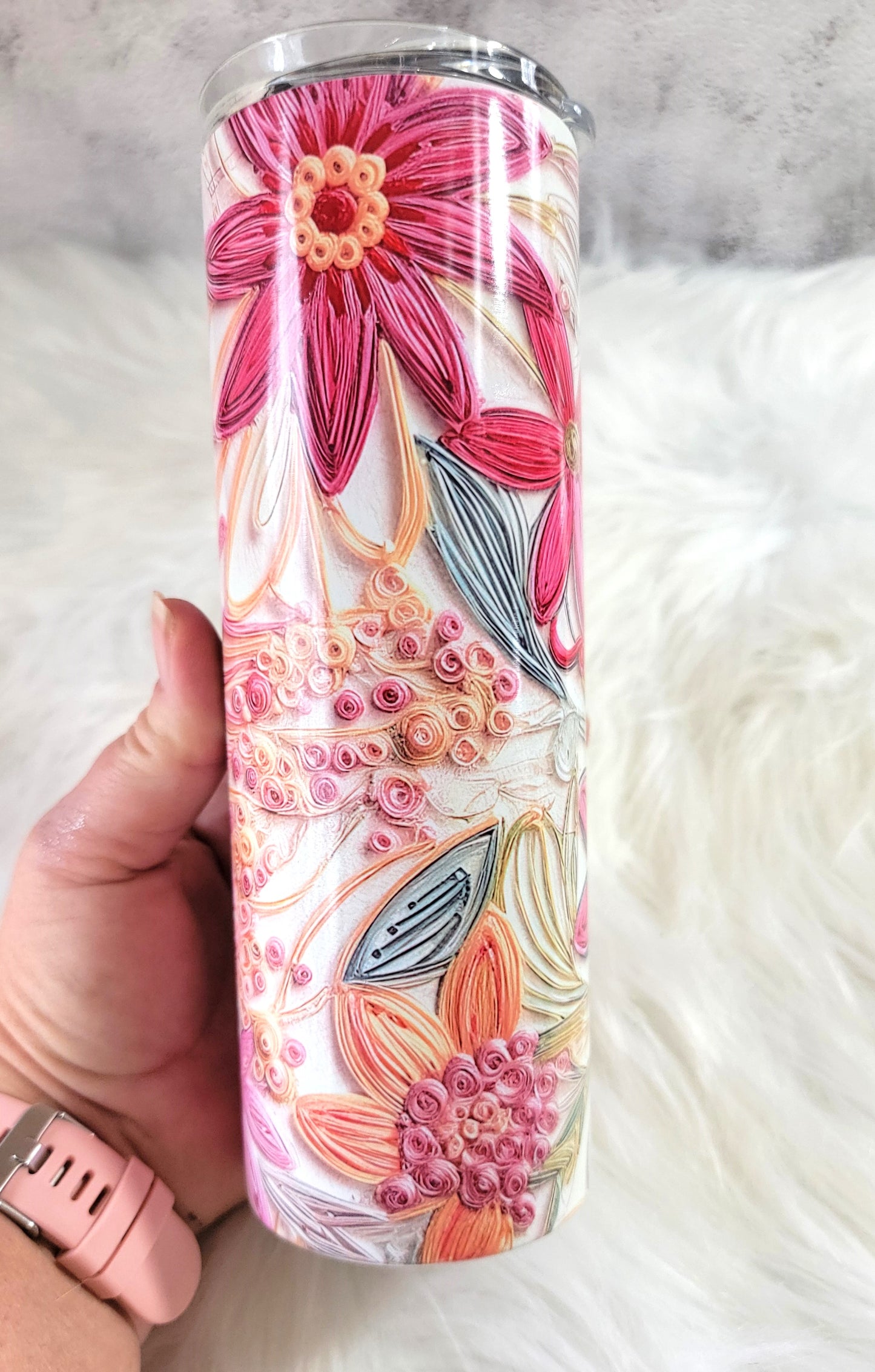 Floral Stitched 20oz Tumbler | Colorful Insulated Stainless Steel Cup