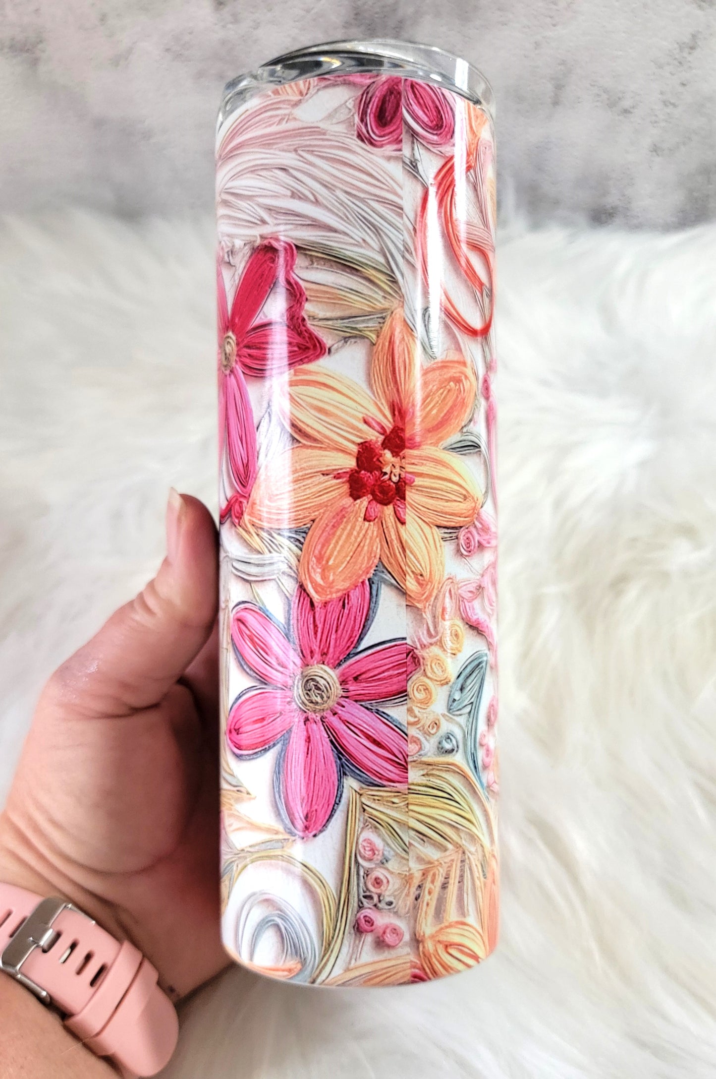 Floral Stitched 20oz Tumbler | Colorful Insulated Stainless Steel Cup