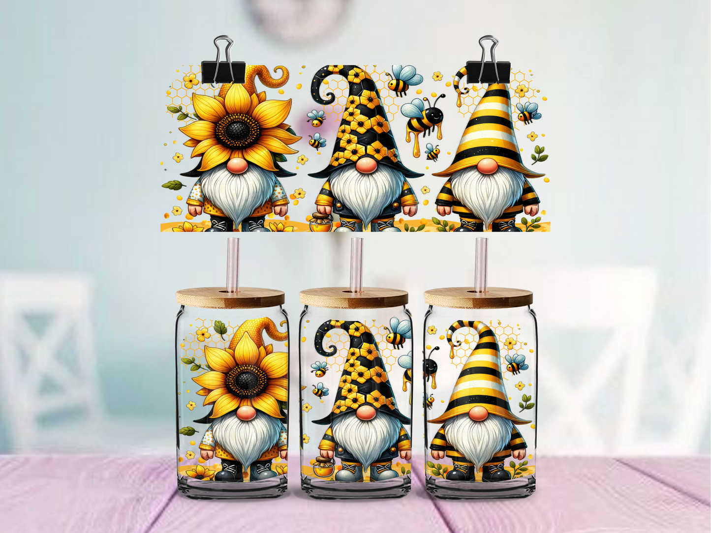 Sunflower Gnomes | UV DTF Wrap for Cups | Ready to Apply Permanent