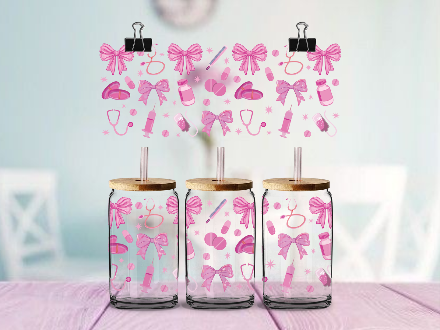 Nurse Bows | UV DTF Wrap for Cups | Ready to Apply Permanent