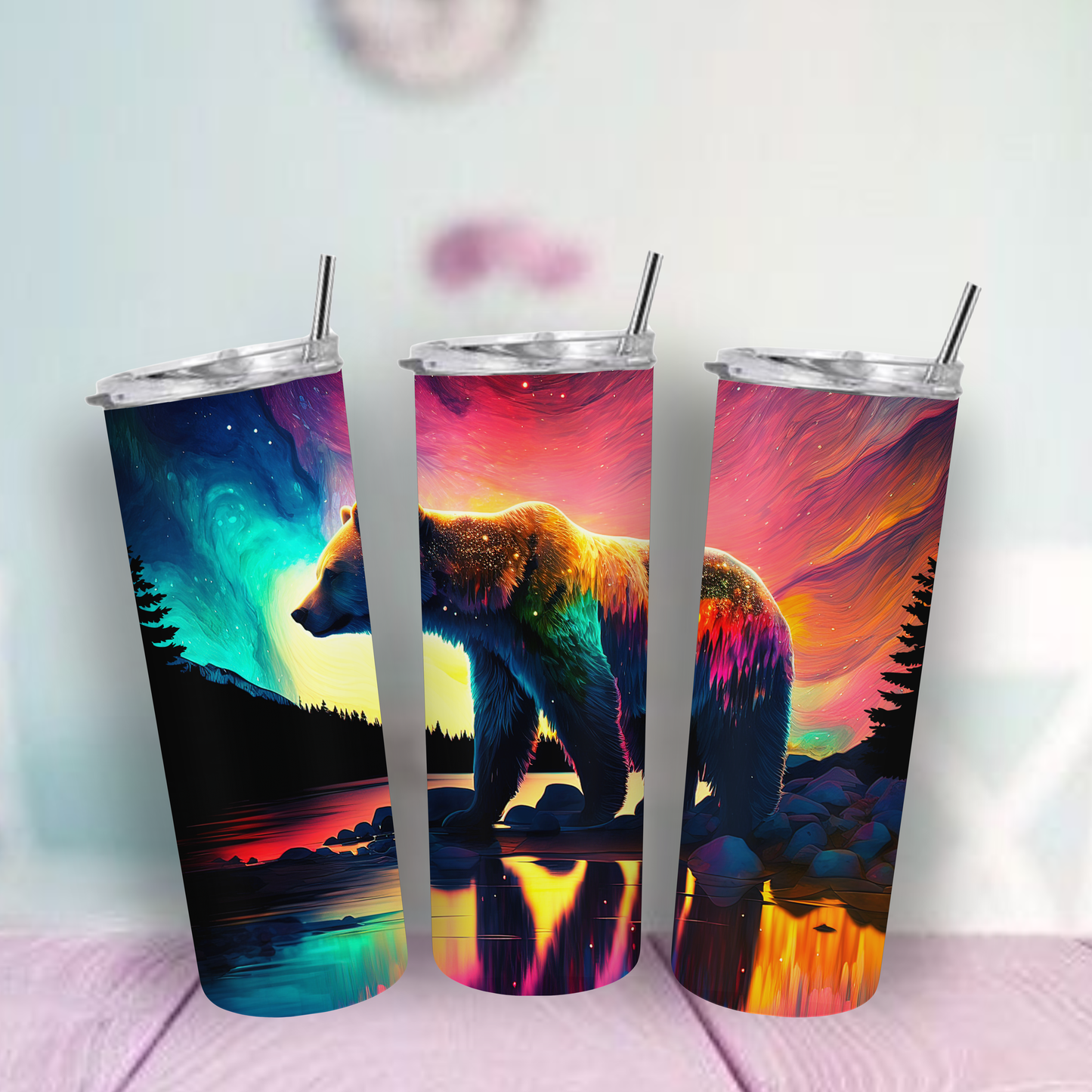 Bear Northern Lights 20oz Tumbler | Insulated Stainless Steel Cup