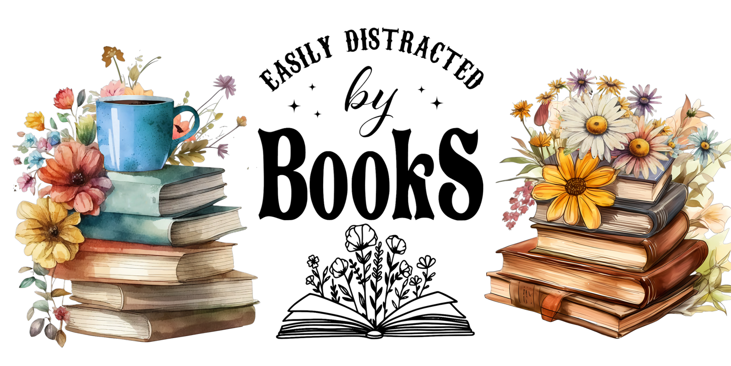 Distracted By Books | UV DTF Wrap for Cups | Ready to Apply Permanent