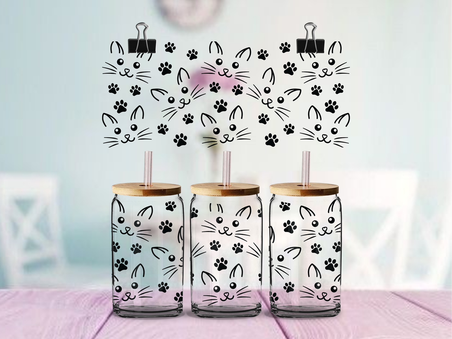 Cat Face  | UV DTF Wrap for Cups  Ready to Apply Permanent