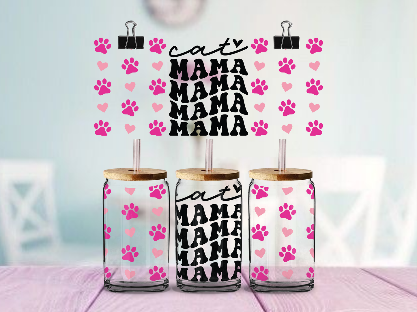 Cat Mama Paws | UV DTF Wrap for Cups | Ready to Apply Permanent