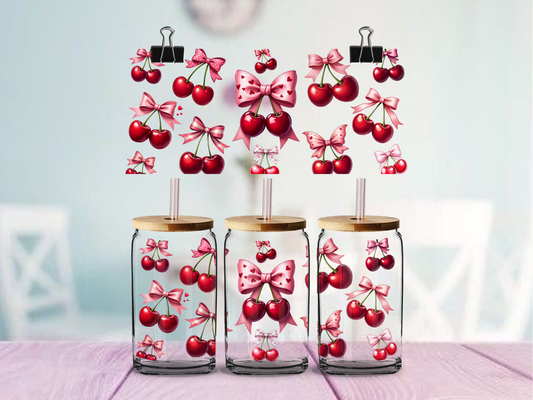 Cherries and Bows | UV DTF Wrap for Cups | Ready to Apply Permanent