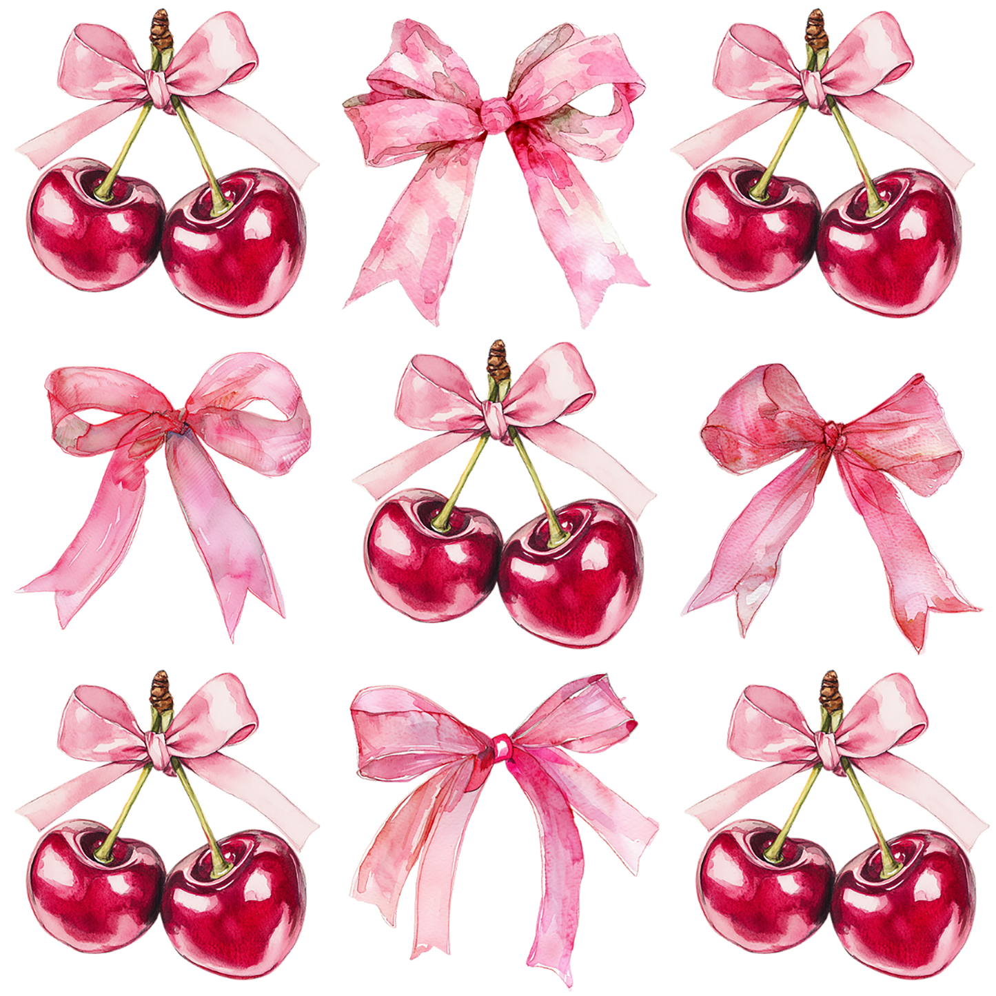 Cherries and Bows UV DTF Element Sheet | Waterproof, Permanent Transfer