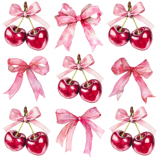 Cherries and Bows UV DTF Element Sheet | Waterproof, Permanent Transfer