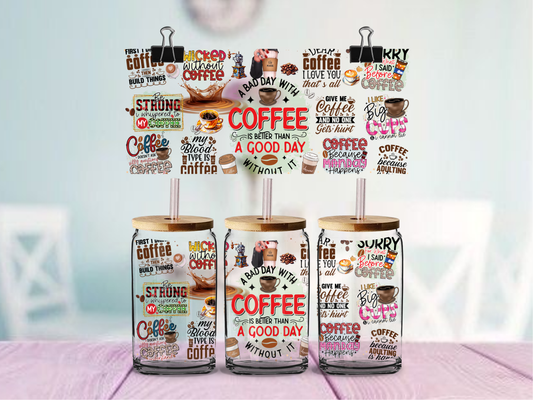 Coffee Quotes | UV DTF Wrap for Cups | Ready to Apply Permanent