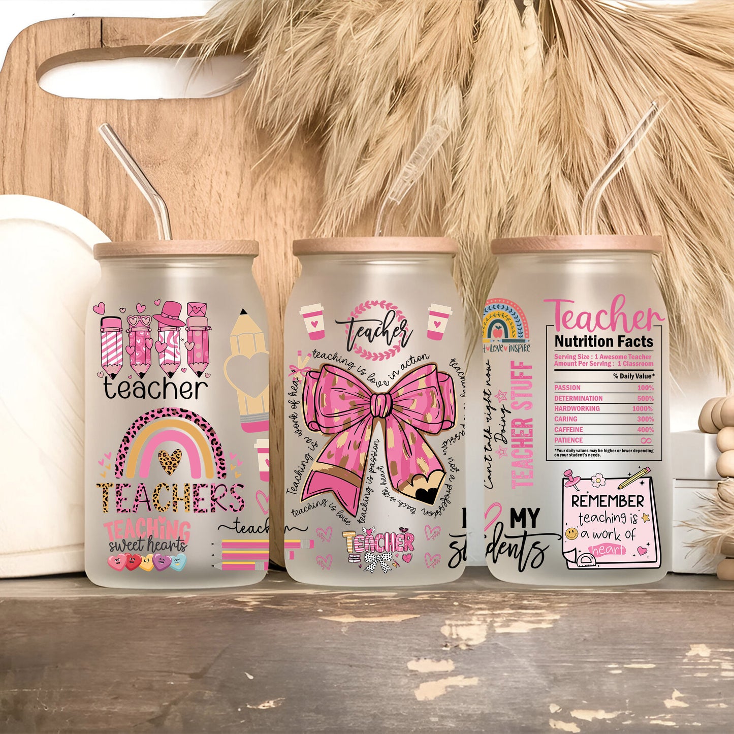 Coquette Pink Teacher | UV DTF Wrap for Cups | Ready to Apply Permanent