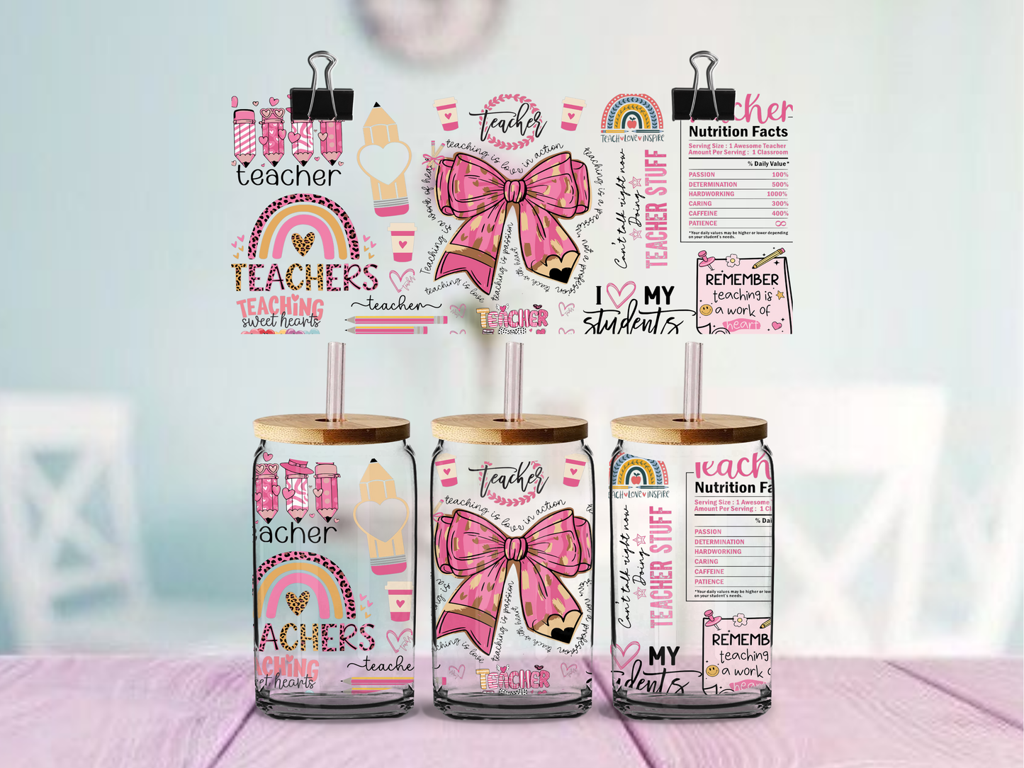 Coquette Pink Teacher | UV DTF Wrap for Cups | Ready to Apply Permanent