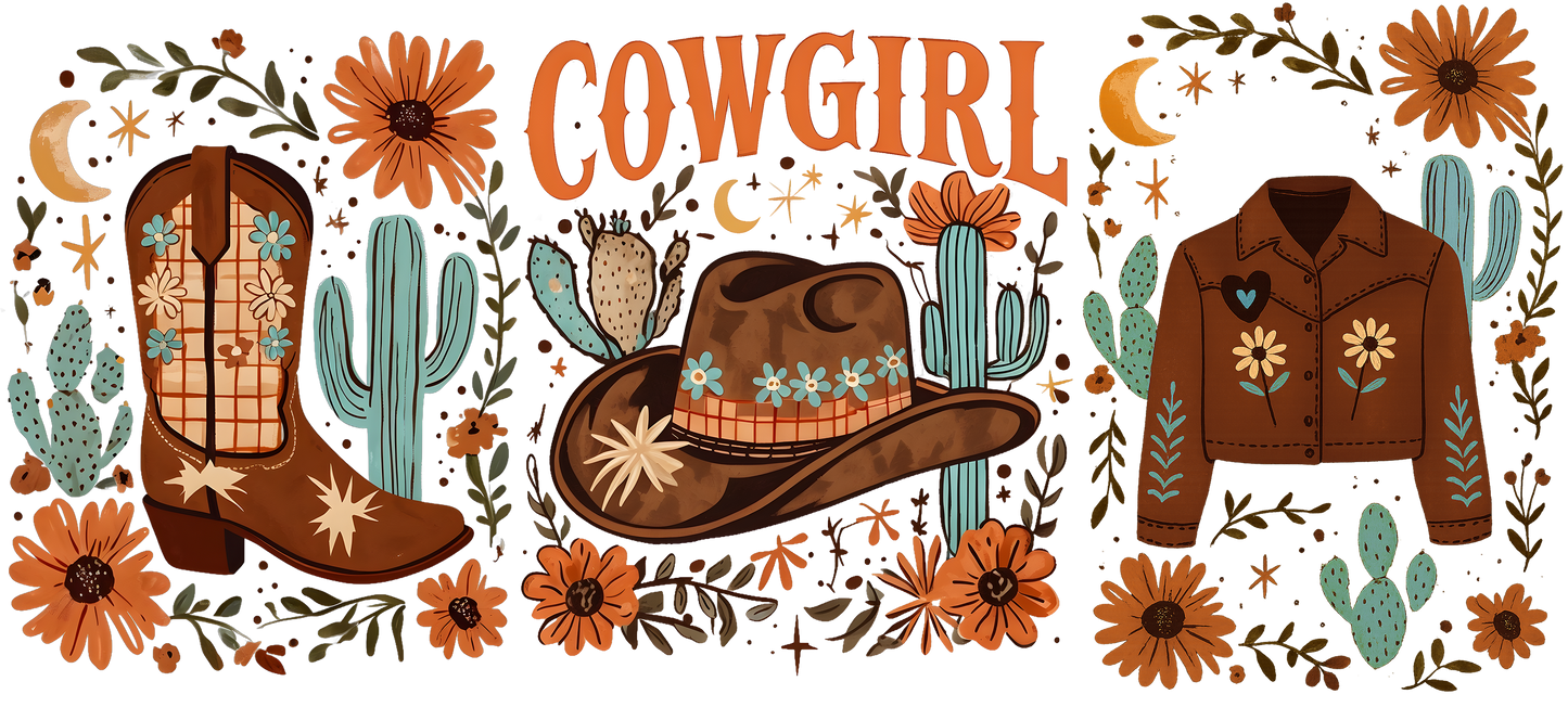 Cow Girl Cactus | UV DTF Wrap for Cups | Ready to Apply Permanent