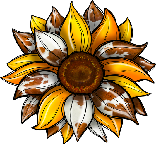Sunflower Cowhide UV DTF Decal | Waterproof, Permanent Transfer