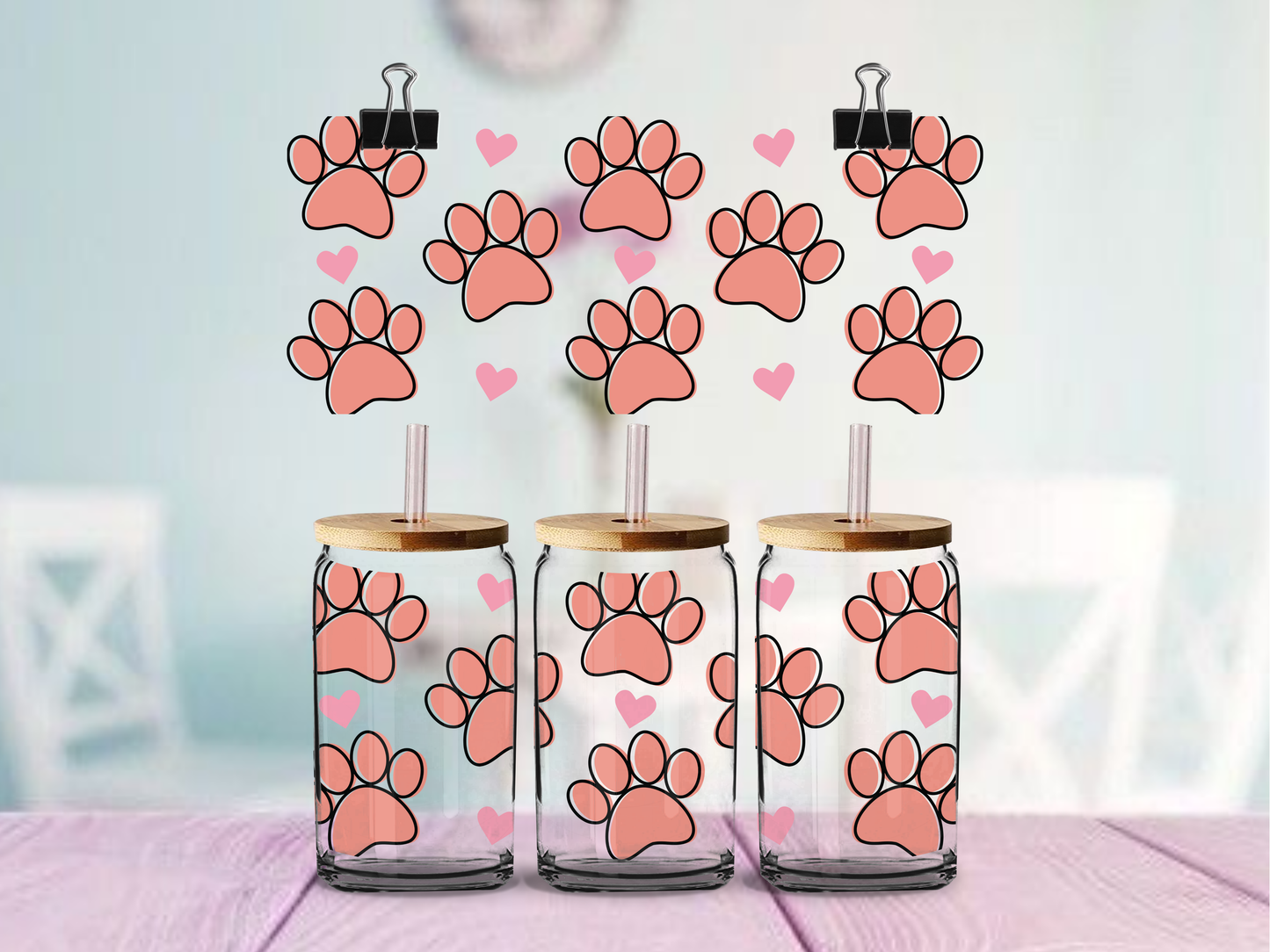 Paws and Hearts | UV DTF Wrap for Cups | Ready to Apply Permanent