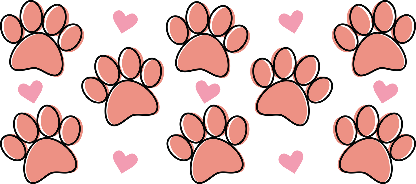 Paws and Hearts | UV DTF Wrap for Cups | Ready to Apply Permanent