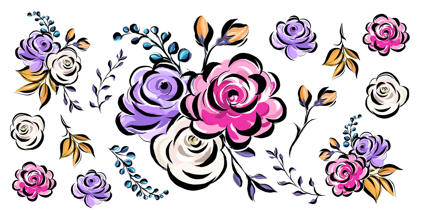 Floral Hand Painted | UV DTF Wrap for Cups | Ready to Apply Permanent