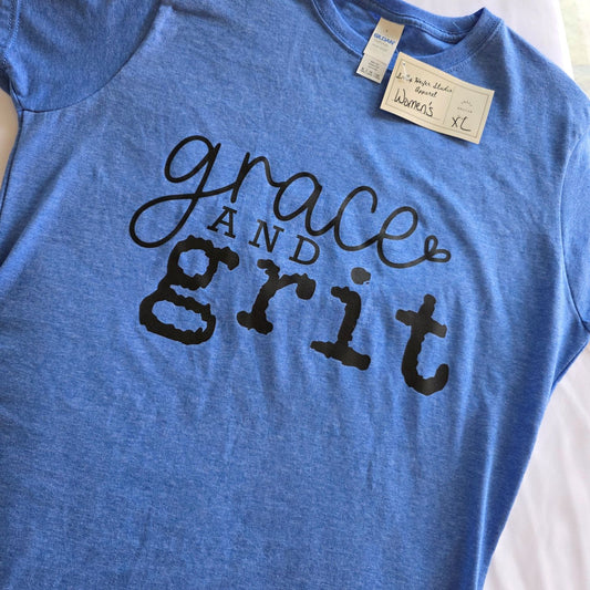 Grit and Grace Christian T-Shirt | Heather Royal Blue Softstyle Tee (XL Fitted)