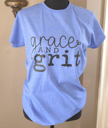 Grit and Grace Christian T-Shirt | Heather Royal Blue Softstyle Tee (XL Fitted)