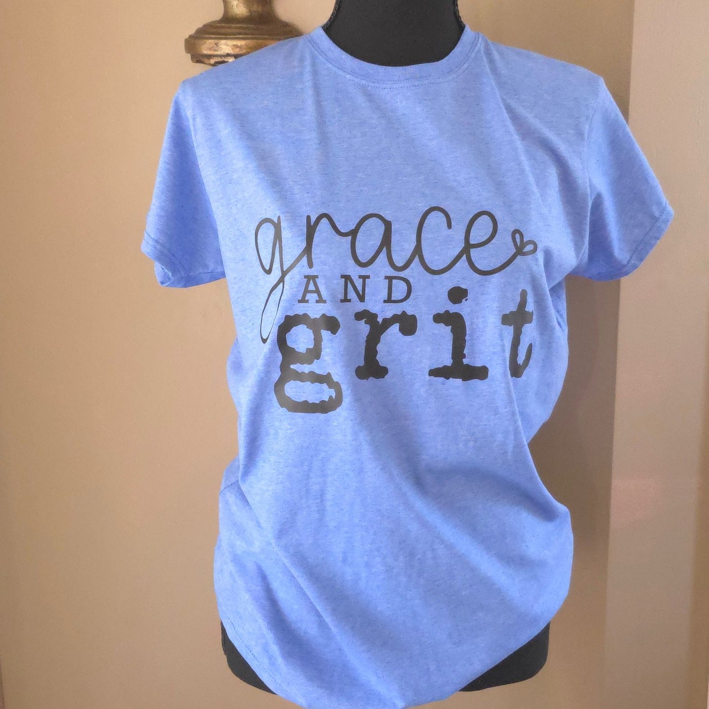 Grit and Grace Christian T-Shirt | Heather Royal Blue Softstyle Tee (XL Fitted)
