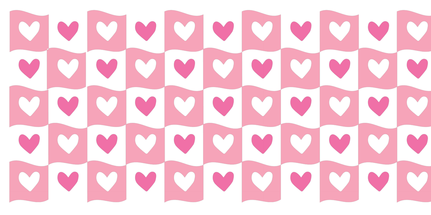 Pink Hearts Checkered | UV DTF Wrap for Cups | Ready to Apply Permanent