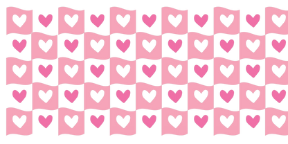 Pink Hearts Checkered | UV DTF Wrap for Cups | Ready to Apply Permanent