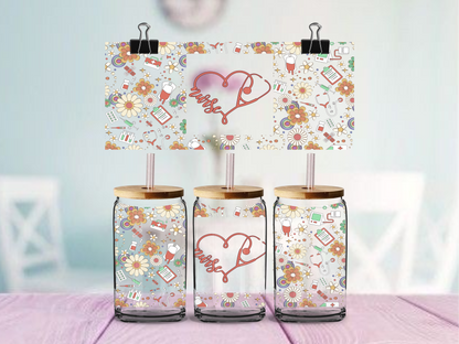 Nurse Floral | UV DTF Wrap for Cups | Ready to Apply Permanent