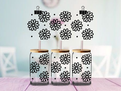 Daisy Black | UV DTF Wrap for Cups | Ready to Apply Permanent