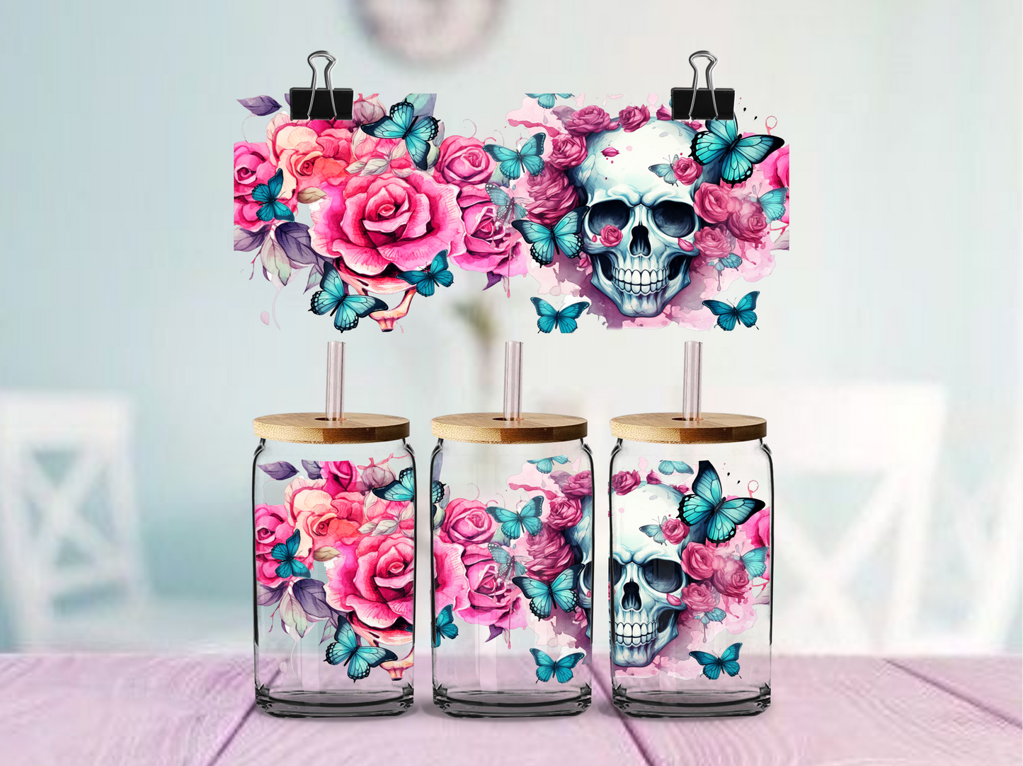 Skulls and Roses | UV DTF Wrap for Cups | Ready to Apply Permanent