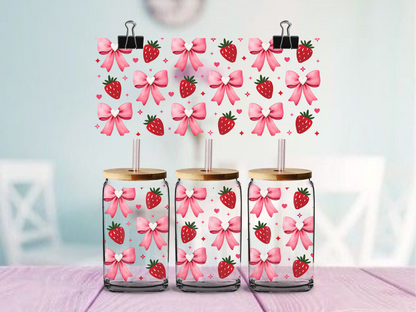 Strawberries and Bows | UV DTF Wrap for Cups | Ready to Apply Permanent