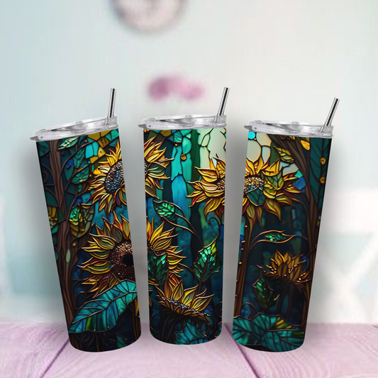 Sunflower Stain Glass 20oz Tumbler | Insulated Stainless Steel Cup