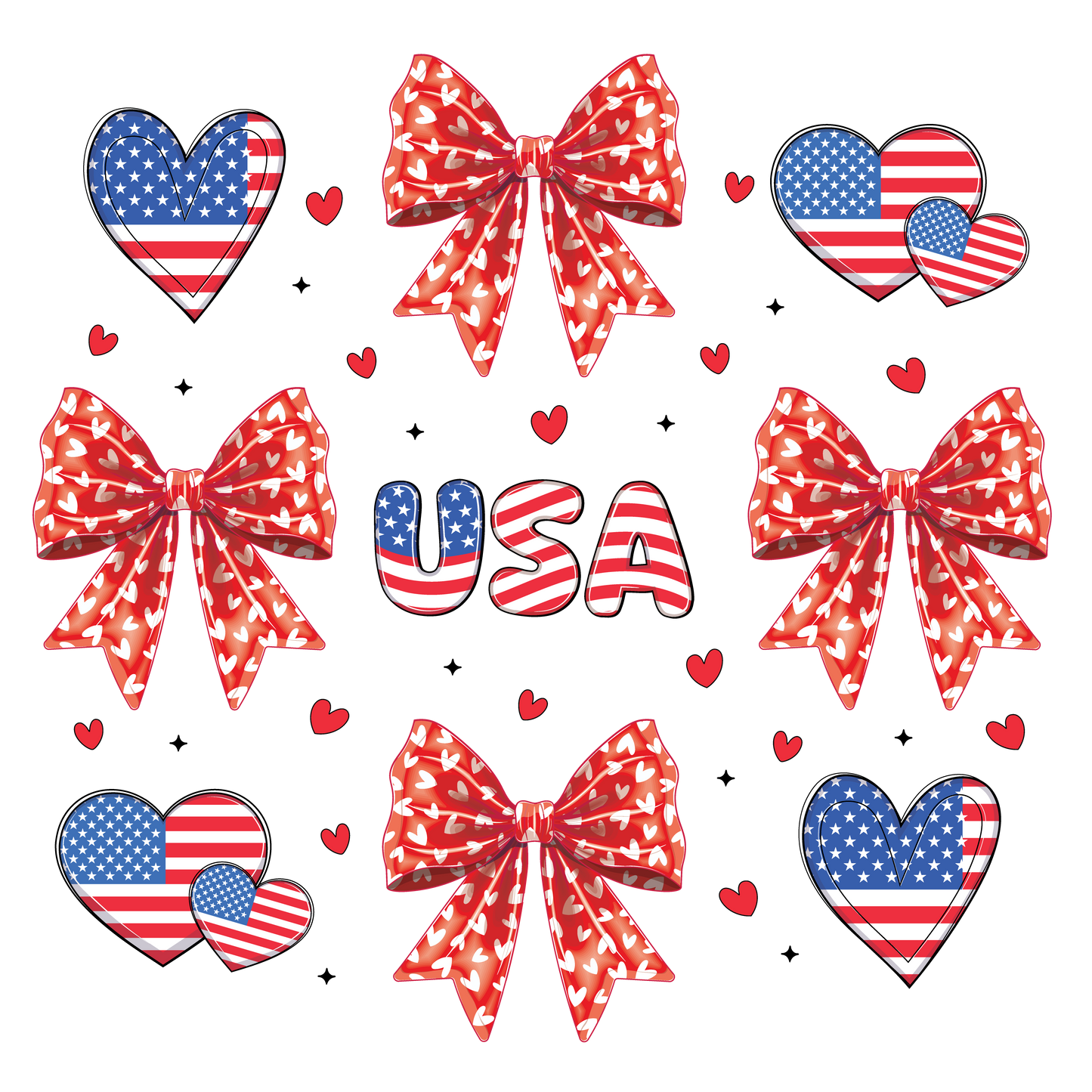 USA Flags & Bows UV DTF Element Sheet| Waterproof, Permanent Transfer