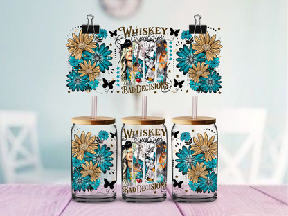 Whiskey & Bad Decisions | UV DTF Wrap for Cups | Ready to Apply Permanent