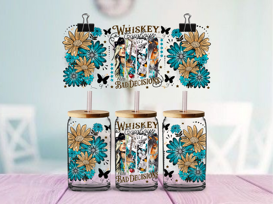 Whiskey & Bad Decisions | UV DTF Wrap for Cups | Ready to Apply Permanent