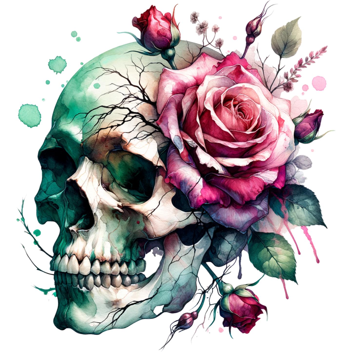 Skulls & Florals UV DTF Decal| Waterproof, Permanent Transfer