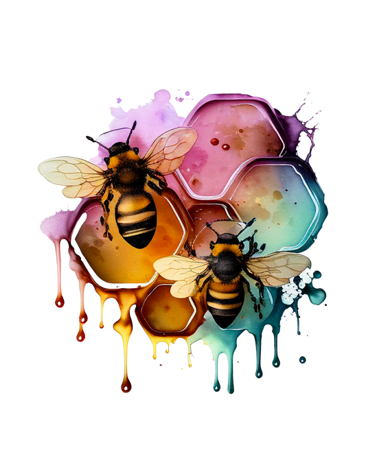 Watercolor Honey Bees UV DTF Decal| Waterproof, Permanent Transfer